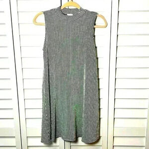 Caution To The Wind Ribbed Mock Neck Trapeze Dress Size Large Black/White Stripe